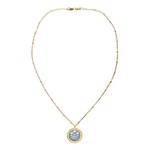 golden necklace with station beaded chain and blue cameo pendant