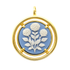 Golden cameo pendant with blue and white floral design 