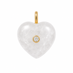 frosty stone heart charm with gemstone inlay on white background