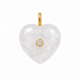 frosty stone heart charm with gemstone inlay on white background