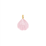 Pink shell pendant with gold accent on a white background