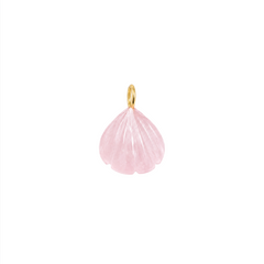 Pink shell pendant with gold accent on a white background