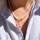 Pink stone heart charm on pink beaded chain