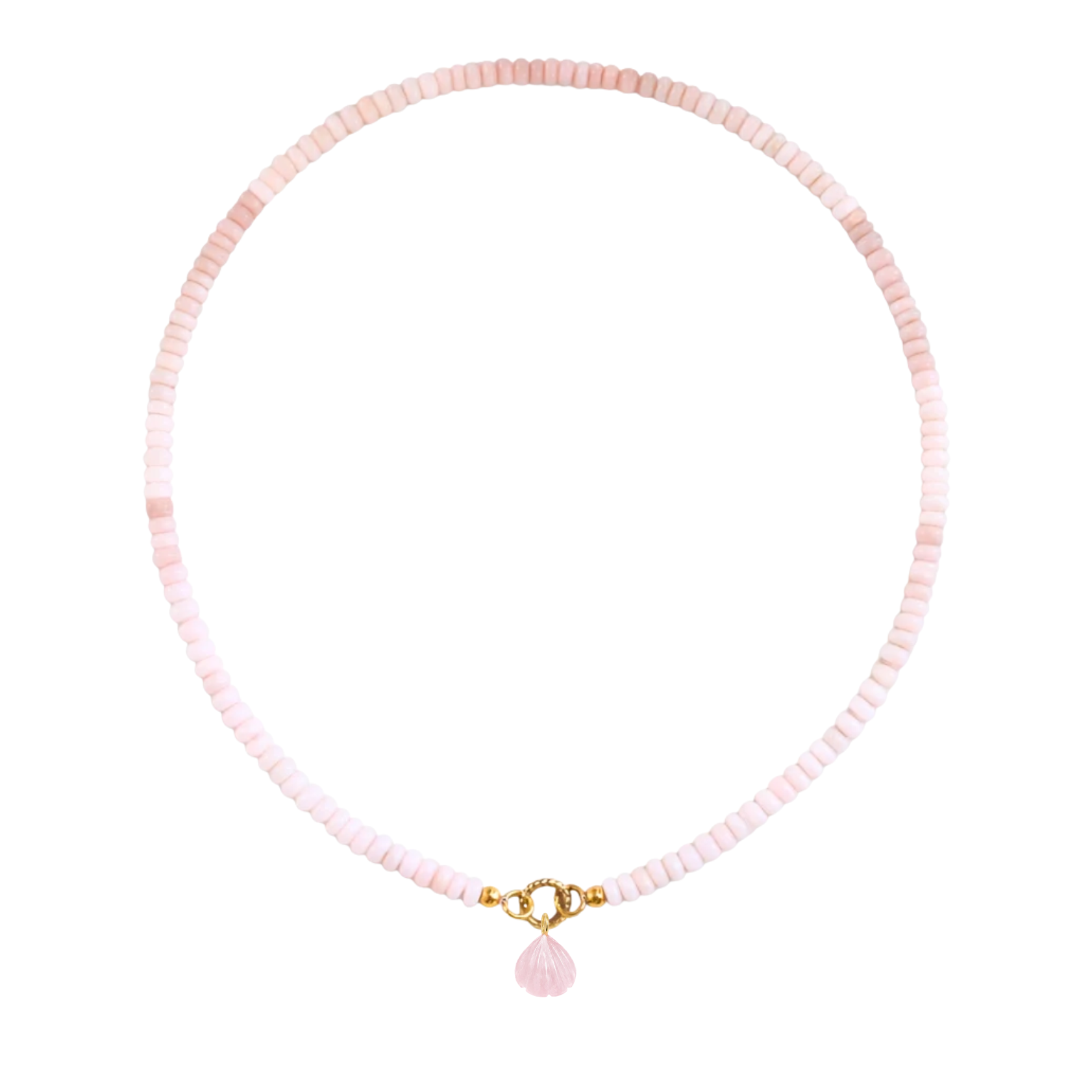 Pink Shell Charm on Petal Pink Beaded Necklace