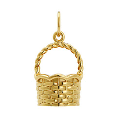 Gold basket charm on a white background