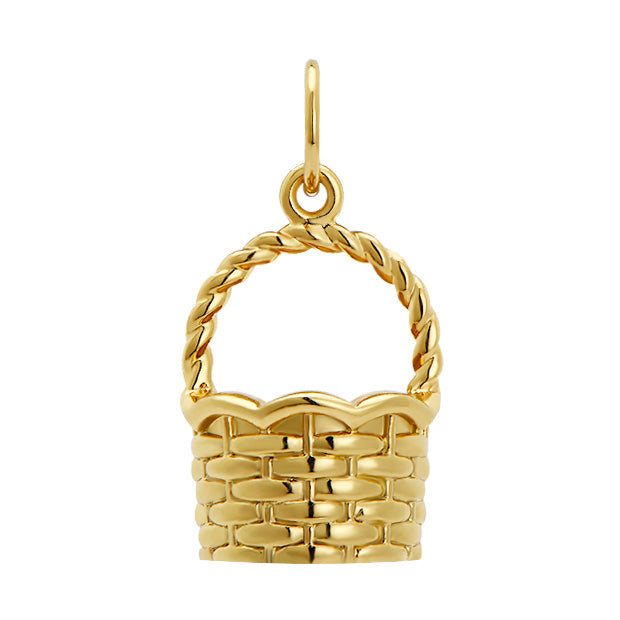 Gold basket charm on a white background
