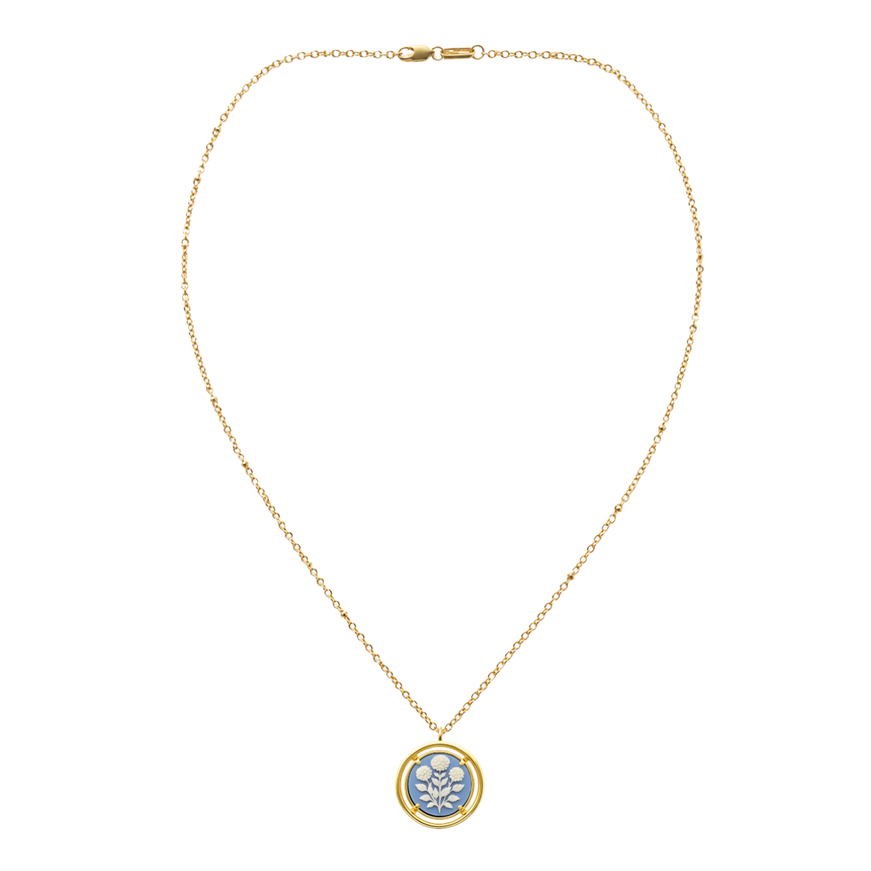 blue cameo pendant on gold chain