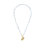 blue beaded necklace with charms