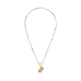blue beaded necklace with charms
