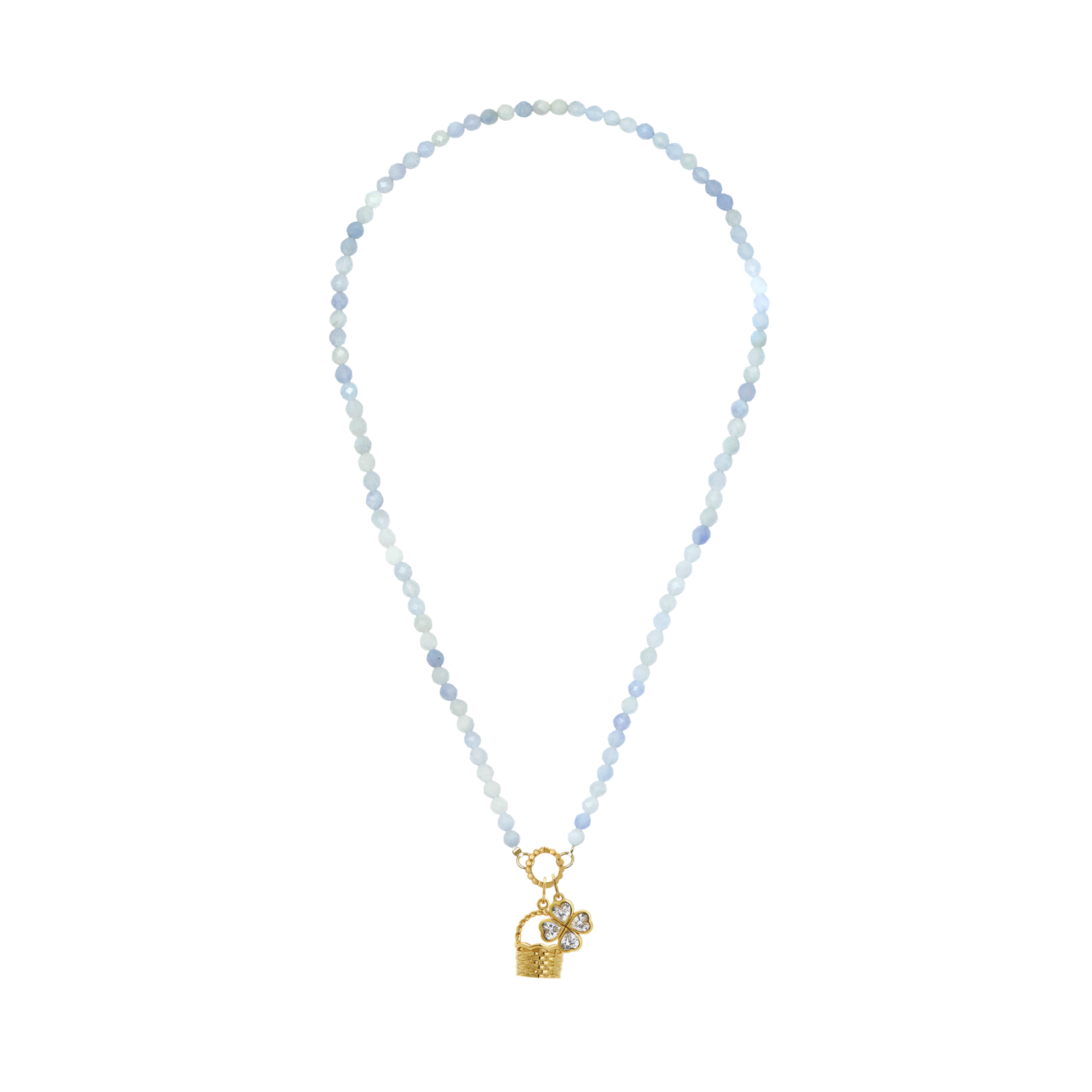 blue beaded necklace with charms