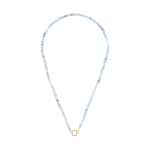 blue aquamarine necklace with golden charm keeper