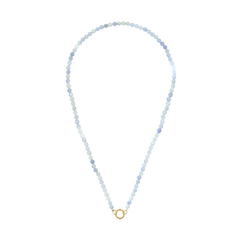 blue aquamarine necklace with golden charm keeper