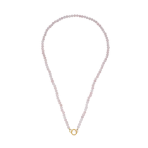 rose quartz necklace with golden charm keeper