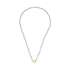 rose quartz necklace with golden charm keeper